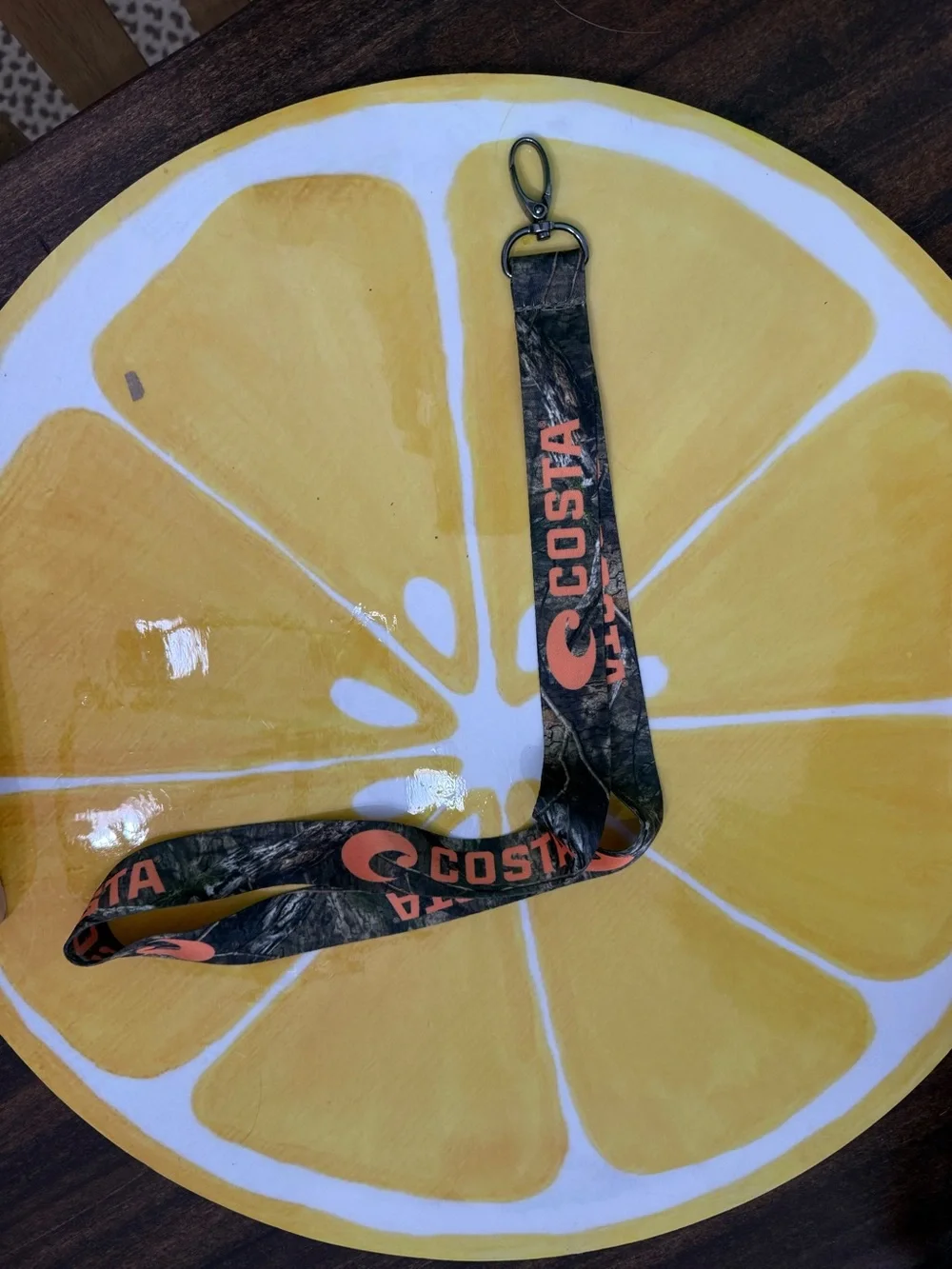 Costa Camo Lanyard with Orange Logo Text